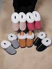 baratos Chinelos de mulher-Pantufas femininas forradas com lã quente e gola de pele sintética, calçados confortáveis e antiderrapantes para ambientes internos, pantufas de inverno estilosas para mulheres &amp;conforto de férias