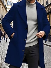 levne Pánský trenčkot-Pánské Kabát Trenčkot Dlouhý trenčkot Dovolená Denní Podzim Zima Polyester Větruvzdorné Zahřívací Svrchní oděvy Oblečení Módní Klasické Bez vzoru Kapsy Klopa Jednořadové sako s jedním knoflíkem