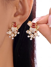 halpa Naisten korvakoru-Naisten jouluiset rusettikorvakorut kimaltelevalla punaisella viimeistelyllä, juhlava lomakoru joulujuhliin, lahjaidea