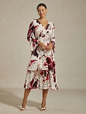 economico Abiti da donna-abito lungo da donna bordeaux manica lunga scollo a V elegante casual vacanza quotidiano primavera autunno