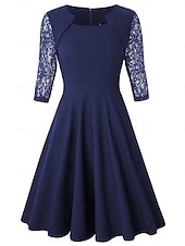 cheap Plain Dress-Women's Mini Dress A Line Dress Elegant Party Cocktail Outdoor Party Wedding Lace Patchwork Regular Fit Solid Color 3/4 Length Sleeve Square Neck Pink Wine Red