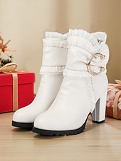 preiswerte Stiefeletten-Rote Damenstiefeletten mit goldener Schleife – festliche High Heel-Stiefel für Damen – perfekt für Weihnachtsfeiern, Feiertagstreffen und Abende