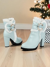 preiswerte Stiefeletten-Rote Damenstiefeletten mit goldener Schleife – festliche High Heel-Stiefel für Damen – perfekt für Weihnachtsfeiern, Feiertagstreffen und Abende