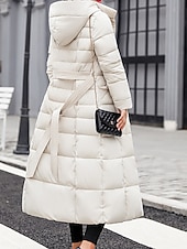 billiga Dunjackor-Dam Vinterkappa Dun Hoodiejacka Håller värmen Bekväm Dragkedja Ficka Aktiv Ledigt Slät Utomhus Semester Utekväll Helgen Lång Huva Normal Långärmad Ytterkläder Svart Vit Rubinrött Höst Vinter