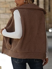 cheap Vest-Women's Winter Coat Fleece Vest Vest Warm Comfortable Patchwork Zipper Pocket Fashion Casual Solid Color Vacation Street Casual Daily Wear Regular Turndown Regular Fit Sleeveless Outerwear Khaki Dark