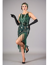  Roaring 20s 1920s Midi Flapper Dress Sleeveless The Great Gatsby Sequins Fringe Scoop Neck Fancy Dress Women's Christmas Carnival speakeasy Masquerade Retro Theme Party Adults' Dress