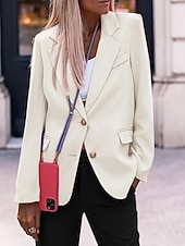 cheap Blazers &amp; Suits-Women's Blazer Comfortable Pocket Buttons Active Plain Outdoor Vacation Going out Weekend Regular Turndown Regular Fit Long Sleeve Outerwear Black White Wine Fall Winter