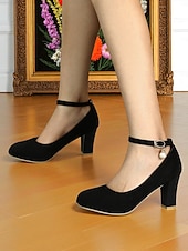 billiga 50-tals retro-Gula dampumps i mocka med blockklack, ankelrem och pärlberlock - eleganta vintage-retro klänningsskor från 1950-talet för bröllop och cocktailpartyn &amp;aftonkläder