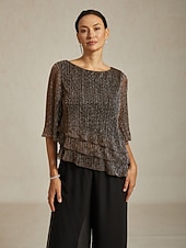 Femmes Chemisier Hauts Élégants Hauts fluides Hauts en mousseline de soie Élégant ancien Occasionnel Manche 3/4 Col ras du cou Col Bateau Travail Quotidien Tenues pour un rendez-vous galant abordables Hauts habillés-Femmes Chemisier Hauts Élégants Hauts fluides Hauts en mousseline de soie Élégant ancien Occasionnel Manche 3/4 Col ras du cou Col Bateau Travail Quotidien Tenues pour un rendez-vous galant