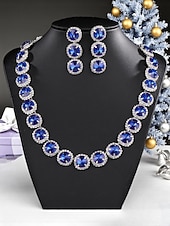 billige Halskjede for kvinner-Smaragdgrønt smykkesett med strass til julebord for dame, elegant krystallkjede og øredobber til formelle kvelder &amp;høytidsfeiringer