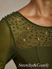  Dam Midiklänning Sheath Dress Elegant Normal Ensfärgat Halvlång ärm Rund hals Oliv