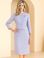  Rochie lungime glezna Sheath Column Rochie de petrecere Rochie cocktail Rochie pentru invitată la nuntă Rochie pentru mama miresei Mâneci lungi Gât rotund Elegant Vintage Petrecere cu nasturi