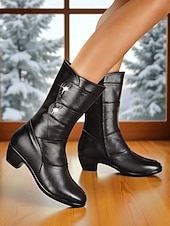 billiga Ankelstövlar-Bruna damstövlar till halvhög vad med låga klackar och dragkedja i sidan, bekväma läderskor för vardagsbruk och arbete &amp;höstvinterkläder