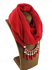 baratos Acessórios de Natal-colar de cachecol macio feminino com borla e pingente de contas, acessório de natal multicolorido e elegante para roupas de inverno e festas de fim de ano