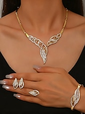 preiswerte Hochzeit ACC-Vergoldetes Damen-Schmuckset mit Strasssteinen, elegante 4-teilige Halskette, Armband, Ohrringe &amp;Ringset für Partys, Hochzeiten &amp;Abendveranstaltungen