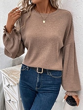 economico T-shirt semplice-Per donna Blusa Arricciato Tinta unica Elegante Casual Manica Lunga Girocollo Top Regolari Quotidiano Nero Verde militare Marrone Verde Cachi Primavera Autunno Inverno