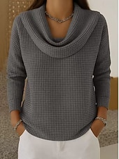 preiswerte Einfarbiges T-Shirt-Damen Hemd Vintage Tropisch Stilvoll Langarm Wasserfallausschnitt Normale Oberteile Blau Schwarz Gelb Grün Grau Frühling Herbst Winter