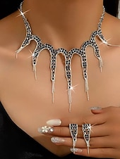 Недорогие Женское ожерелье-Женский комплект украшений со стразами зеленого цвета, включающий ожерелье и кольца для рождественской вечеринки, бала &amp;вечерние мероприятия