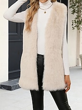 billige Vest-Dame سترة Fuskepels Hold Varm Bekvem Lomme Pels og lær Mote Fritid عادي Feriereise Gate Avslappet Dagligdagstøy Lang V-hals Normal Langermet Yttertøy Svart Vin Kongeblå Høst Vinter