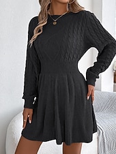 economico Abiti in maglia-Per donna Mini Abito Abiti in tessuto di lino e policotone Abito in maglia Moderno Quotidiano Natale Uscire Vestibilità regolare Semplice Manica Lunga Girocollo Nero Vino Grigio Autunno Inverno