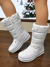 Недорогие Снежные и зимние ботинки-женские белые зимние ботинки – водонепроницаемые теплые зимние ботинки со снежинками, нескользящая подошва для зимних прогулок и поездок на природу