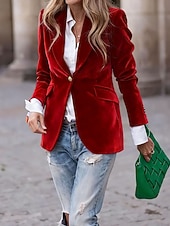 نسائي سترة بليزرات مخملية مريح Buttons موضة سهل رسمي الأماكن المفتوحة عادية طوي عادي كم طويل ملابس خارجية أسود أحمر أزرق الخريف الشتاء رخيصةأون بليزر وبدلات-نسائي سترة بليزرات مخملية مريح Buttons موضة سهل رسمي الأماكن المفتوحة عادية طوي عادي كم طويل ملابس خارجية أسود أحمر أزرق الخريف الشتاء