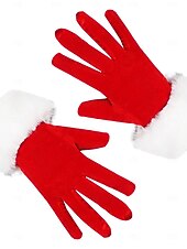 رخيصةأون قفازات نسائية-قفازات مخملية نسائية لعيد الميلاد مع أطراف من الفرو الصناعي، قفازات حمراء للعطلات للاحتفالات الاحتفالية، مثالية لحفلات الشتاء ومناسبات عيد الميلاد