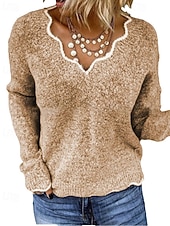 levne jednoduché tričko-Dámské Svetr Rolák Šik ven Na běžné nošení Barevné bloky Do V Slátanina Pletený Dlouhý rukáv Běžné topy Plést Denní Dovolená Jdeme ven Černá Světlá růžová Podzim Zima