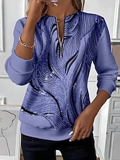 levne Umění a design vrcholy-Dámské Mikiny na zip Zip Tisk Grafika Abstraktní Módní Na běžné nošení Dlouhý rukáv Kulatý Běžné topy ulice Na den Vodní modrá Fialová Oranžová Trávová zelená Šedá Podzim Zima