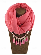 baratos Acessórios de Natal-colar de cachecol macio feminino com borla e pingente de contas, acessório de natal multicolorido e elegante para roupas de inverno e festas de fim de ano