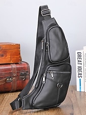baratos Bolsas para Homem-bolsa tiracolo masculina de couro premium - mochila tiracolo estilosa com vários zíperes para uso diário, viagens e atividades ao ar livre