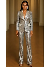 Недорогие Женские костюмы-Жен. Женский Костюмы-2 Официальные Свадебный гость Пайетки Элегантный стиль Винтаж Простой Длинный рукав В пол Лацкан с острым углом Пик отворот Однобортный крой