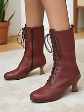 Недорогие Викторианский и Эдвардианский-Женские коричневые ботильоны из искусственной кожи в эдвардианском стиле со шнуровкой, винтажные полусапожки на среднем каблуке 1950-х годов для костюмированных выступлений, театра и повседневной носки в стиле ретро