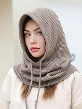 abordables Bufandas de mujer-Bufanda con capucha y pasamontañas de punto festivo para mujer: calentador de cuello con cordón en varios colores para Navidad y temporada de esquí.