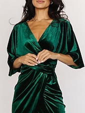 Damen Midikleid Samtkleid Partykleid Cocktailkleid Mode Modern Party Abendgesellschaft Normale Passform Einfach Halbarm V Ausschnitt Schwarz Wein Dunkelgrün Kamel Herbst Winter preiswerte abendkleider-Damen Midikleid Samtkleid Partykleid Cocktailkleid Mode Modern Party Abendgesellschaft Normale Passform Einfach Halbarm V Ausschnitt Schwarz Wein Dunkelgrün Kamel Herbst Winter