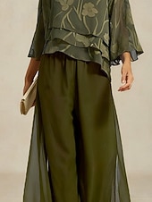 preiswerte weites Bein und hohe Taille-Damen Weite Hosenbeine Elegant Volle Länge Mittlere Taille Dehnbar Lässig Party Hochzeit Olive Sommer Frühling Herbst Winter