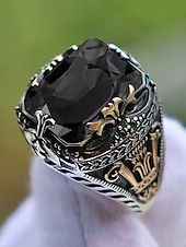abordables Accessoires de Noël-Bague en alliage pour homme avec pierres précieuses, bijou gothique vintage avec grosse pierre, accessoire de mode multicolore, cadeau de Noël unique pour les fêtes et au quotidien