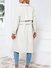 billiga Jackor i konstläder-Dam Imitationsläderjacka Trenchcoat Bekväm Ficka Knappar Ledigt Slät Semester Dagliga kläder Utekväll Helgen Lång Nedvikt Normal Långärmad Ytterkläder Marin Svart Kamel Vår Höst
