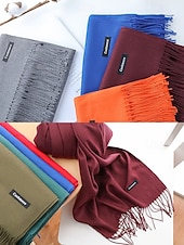 ieftine Accesorii de Crăciun-Eșarfă de Crăciun pentru femei, cu aspect de cașmir, șal de iarnă moale din imitație de cașmir cu ciucuri, eșarfă caldă de culoare uni pentru sărbători, exterior și purtare zilnică