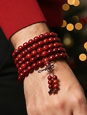 abordables Bijoux pour hommes-Bracelet de perles en bois multicouche pour homme, bracelet de prière mala vintage, bijoux fantaisie multicolores, cadeau de Noël unique pour un usage quotidien et les fêtes
