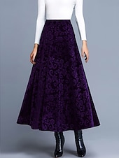 cheap Graphic Skirts-Women's Elegant Fashion Casual Maxi High Waist Skirts Floral Floral Micro-elastic Daily Street Blue Wine Purple Green Spring