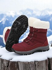 abordables Botas de nieve e invierno-Botas de nieve impermeables con cordones y forro de piel cálida para mujer, botines de invierno antideslizantes para senderismo al aire libre, calzado acogedor y aislante para clima frío