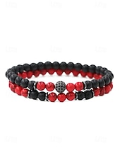 cheap Men's Jewelry-Men's Christmas Gift Natural Stone Beaded Bracelet Set, Multi-Color, Unique Matte &amp; Polished Stones, Stylish Accessory for Holiday Parties, Casual Wear and Festive Occasions