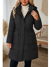 billige Uformell Parka-Dame Parkas Bekvem Pustende Lomme Knapper Fritid عادي Feriereise Gate Avslappet Dagligdagstøy Enkeltkneppet Lang Hettegenser Normal Langermet Yttertøy Svart Hvit Rød Vår Høst