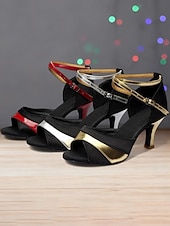 cheap Latin Shoes-Women's Black and Red Professional Latin Dance Shoes, Strappy Open-Toe Ballroom Heels, Elegant Performance &amp; Practice Shoes for Salsa and Tango Dancers