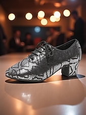 baratos Sapatos de Jazz-Sapatos de dança de salão femininos bege com cadarço - salto baixo estilo oxford com padrão brilhante para festas de dança profissionais &amp;performances