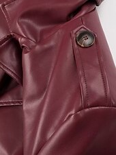 billiga Jackor i konstläder-Dam Imitationsläderjacka Trenchcoat Håller värmen Bekväm Ficka Knappar Mode Slät Formell Utomhus Semester Ledigt Lång Nedvikt Normal Långärmad Ytterkläder Svart Mörkröd Höst Vinter