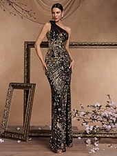 Недорогие Платья в обтяжку для вечера-Футляр В пол Длинный Вышивка бисером Вечернее платье Платье матери невесты Выпускные платья Вечернее платье С пышной юбкой Торжественное платье Элегантный стиль Для вечеринки Блестящие Без рукавов