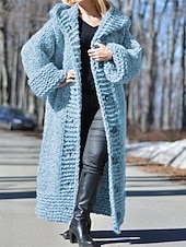 abordables Cárdigans y prendas de abrigo-Mujer Pulóveres Cárdigan Elegante Moda Ropa de calle Color sólido Con Capucha Retazos Botones De Punto Manga Larga Tops largos Tejer Exterior Diario Noche Negro Amarillo Otoño Invierno