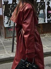 billiga Jackor i konstläder-Dam Imitationsläderjacka Trenchcoat Håller värmen Bekväm Ficka Knappar Mode Slät Formell Utomhus Semester Ledigt Lång Nedvikt Normal Långärmad Ytterkläder Svart Mörkröd Höst Vinter